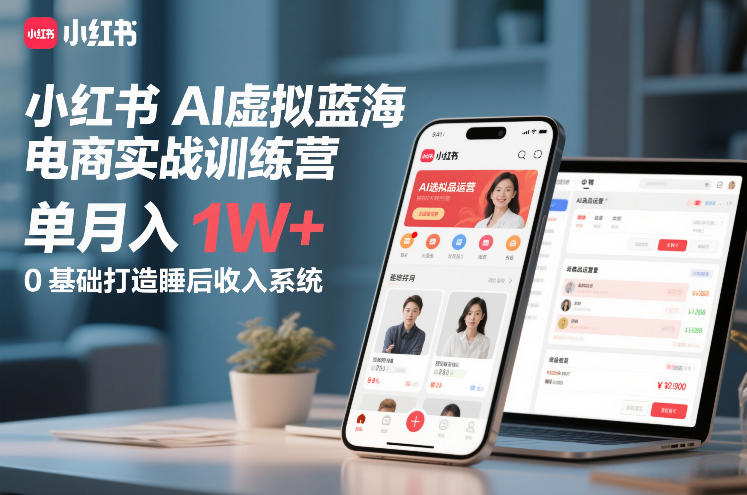 小红书AI虚拟蓝海电商实战训练营，单月入1W+，0基础打造睡后收入系统(更新)-hl998