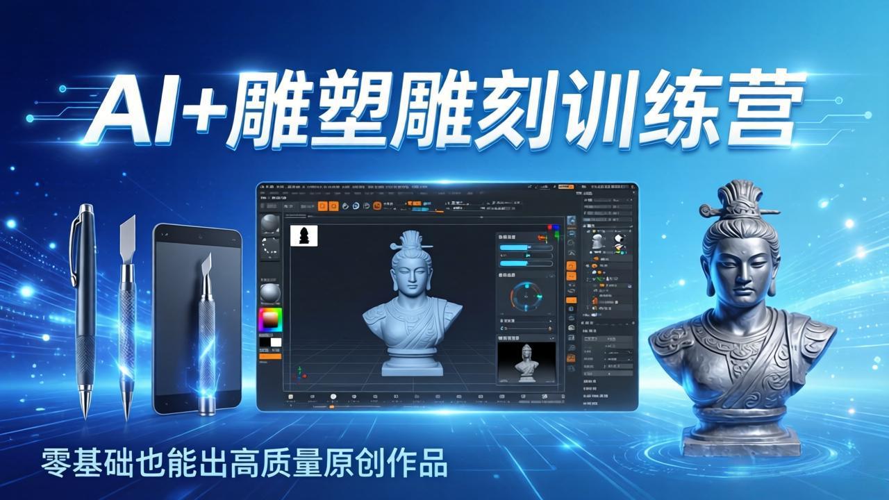 AI+雕塑雕刻训练营：从AI创作、大模型训练到3D雕刻 + 渲染，零基础也能出高质量原创作品-hl998