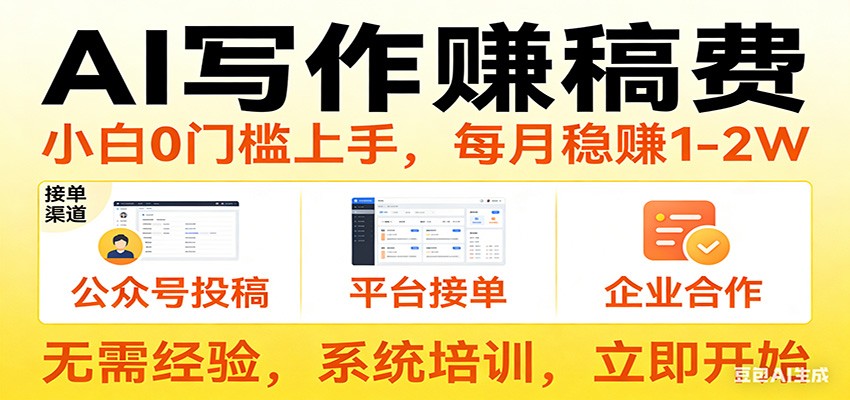 用AI写作赚稿费，提供接单渠道，每月稳赚1-2W，小白0门槛上手！-hl998