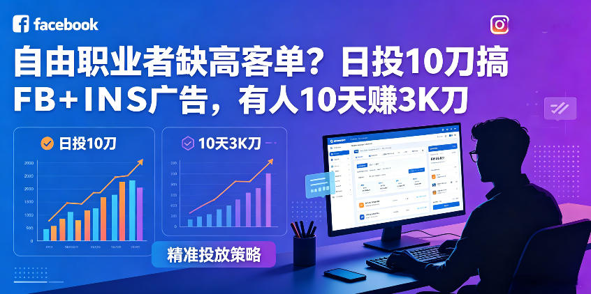 自由职业者缺高客单？日投10刀搞FB+INS广告，有人10天赚3K刀！【原创双语字幕】-hl998