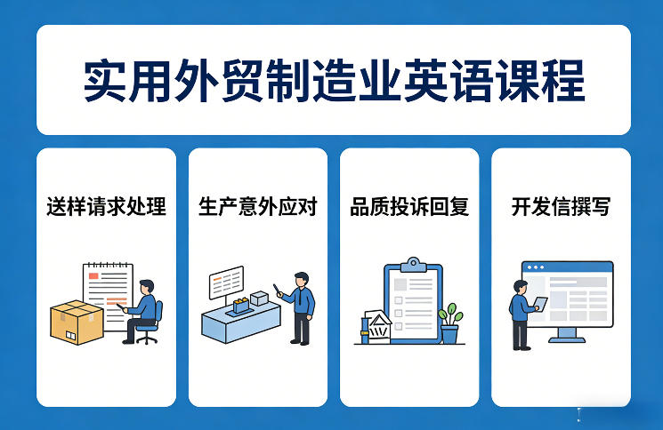 实用外贸制造业英语课程，教你专业处理送样请求、应对生产意外、回复品质投诉、撰写开发信等-hl998