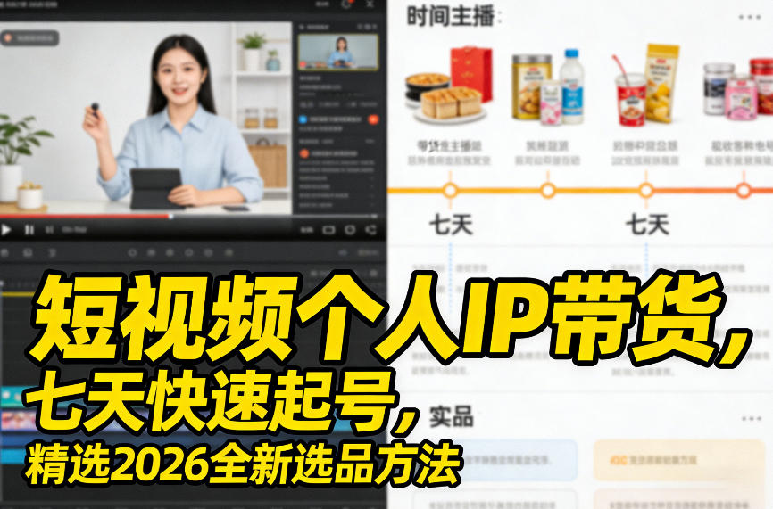 短视频个人IP带货，七天快速起号，精选2026全新选品方法-hl998
