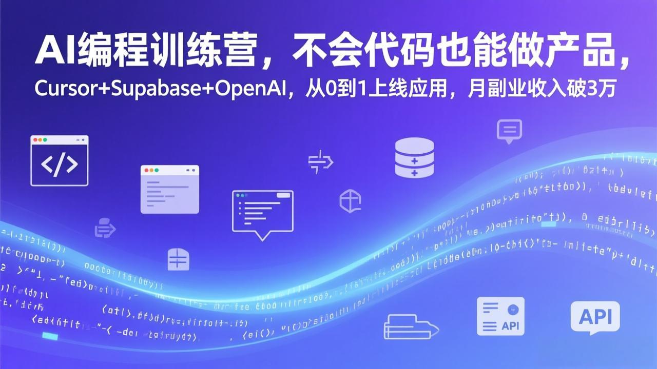 AI编程训练营，不会代码也能做产品，Cursor+Supabase+OpenAI，从0到1上线应用，月副业收入破3万-hl998