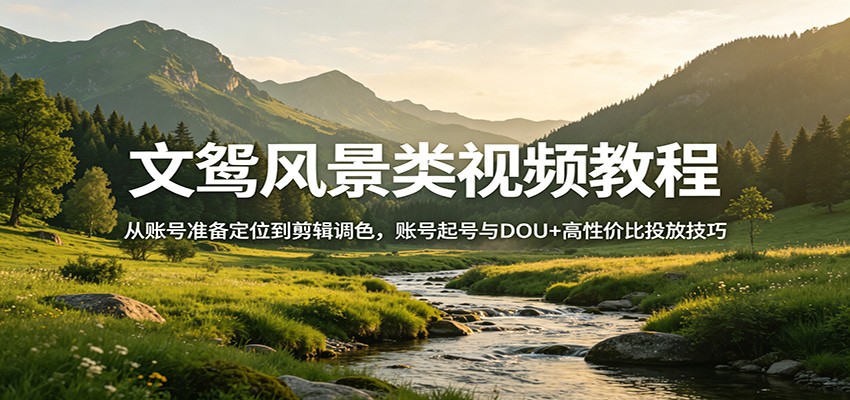 文鸳风景类视频教程：从账号准备定位到剪辑调色，账号起号与DOU+高性价比投放技巧-hl998
