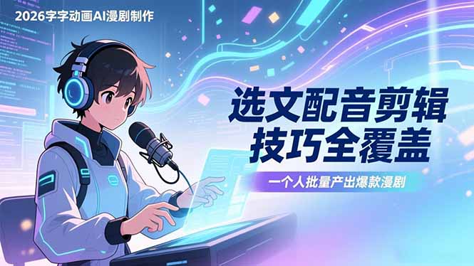 2026字字动画AI漫剧制作-1期，选文配音剪辑技巧全覆盖，一个人就能批量产出爆款漫剧-hl998