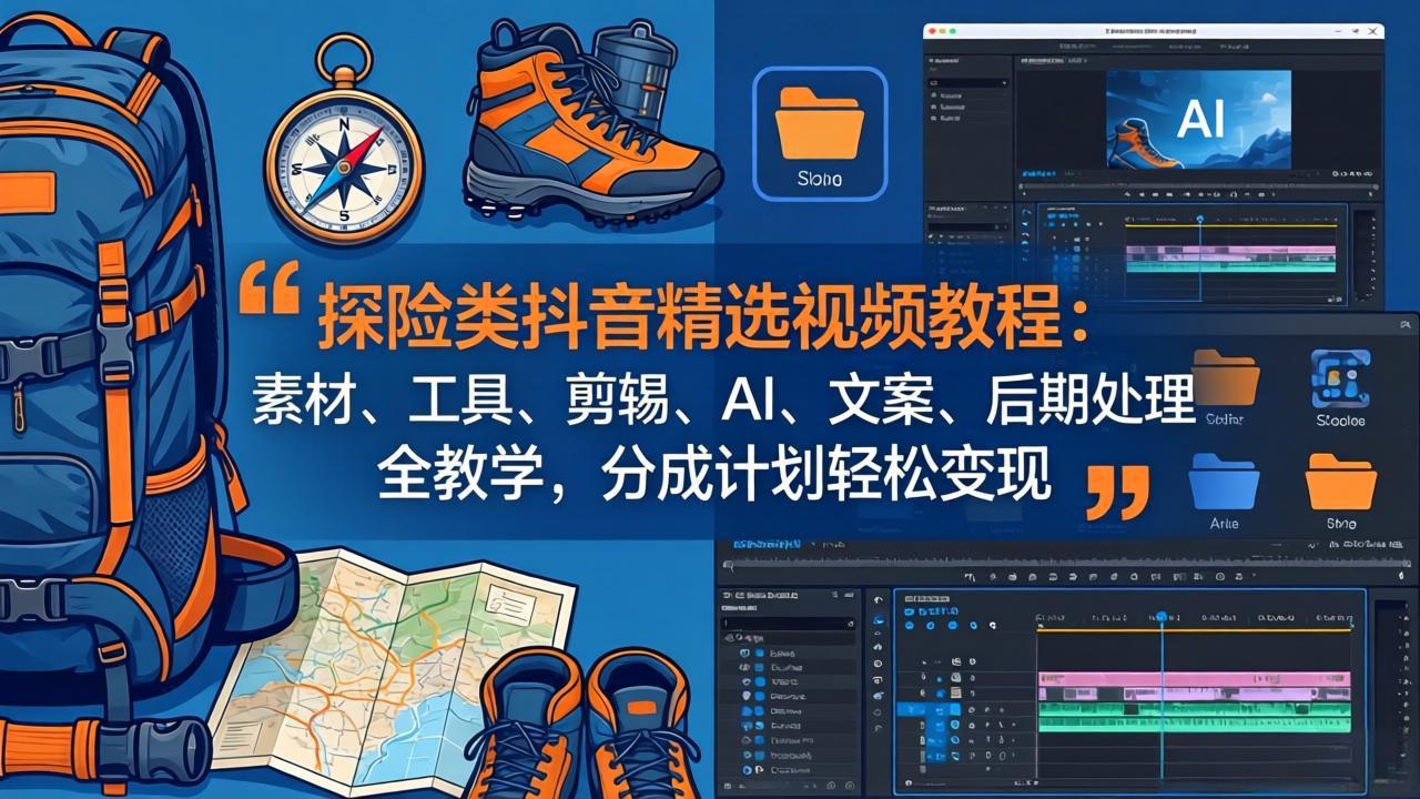 探险类抖音精选视频教程：素材、工具、剪辑、AI、文案、后期处理全教学，分成计划轻松变现-hl998