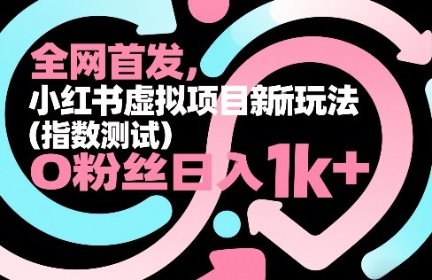全网首发，小红书虚拟项目新玩法(指数测试)，0粉丝日入1k+，整个玩法完整拆解！-hl998