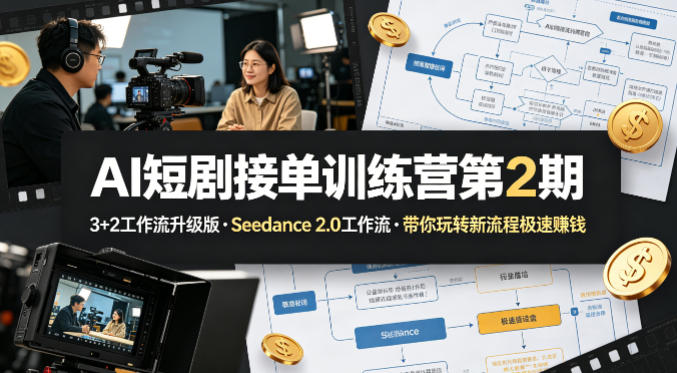 AI短剧接单训练营第2期，3+2工作流升级版，Seedance 2.0工作流，带你玩转新流程极速賺钱-hl998