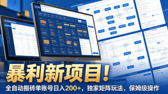 暴利新项目！全自动搬砖单账号日入200+，独家矩阵玩法，保姆级操作【揭秘】-hl998
