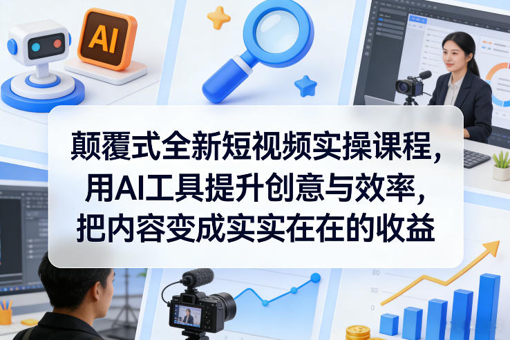 颠覆式全新短视频实操课程，用AI工具提升创意与效率，把内容变成实实在在的收益-hl998
