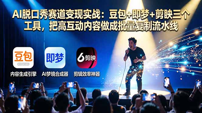 AI脱口秀赛道变现实战：豆包+即梦+剪映三个工具，把高互动内容做成批量复制流水线-hl998