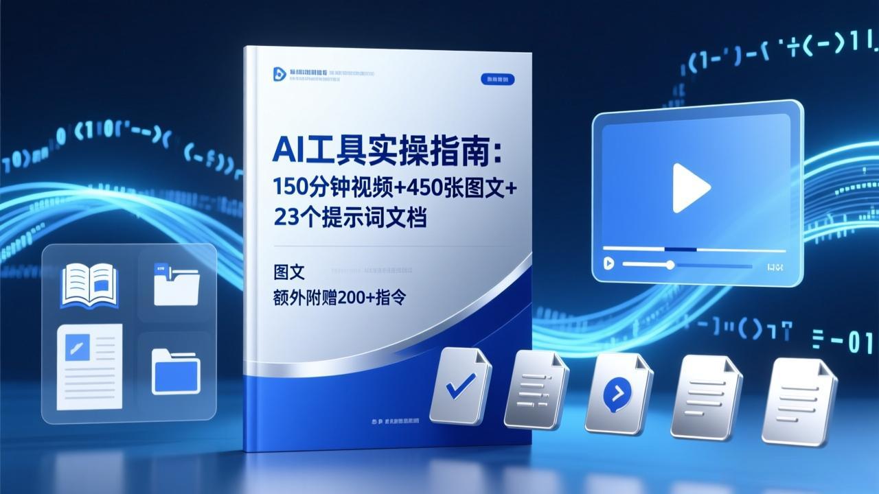 AI工具实操指南：150分钟视频+450张图文+23个提示词文档，额外附赠200+指令-hl998