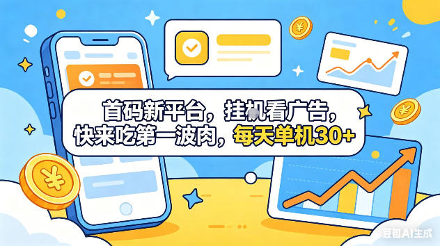 首码新平台，挂G自动看广告，快来吃第一波肉，每天单机30+，可矩阵放大【揭秘】-hl998