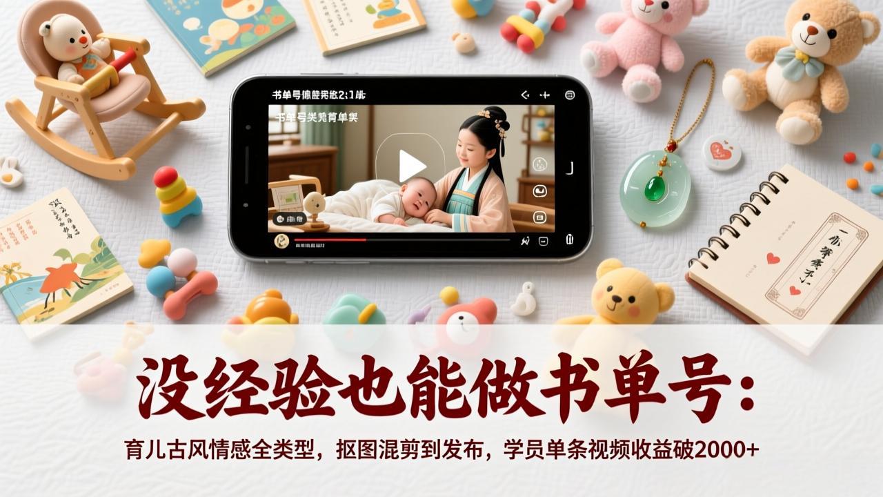 没经验也能做书单号：育儿古风情感全类型，抠图混剪到发布，学员单条视频收益破2000+-hl998