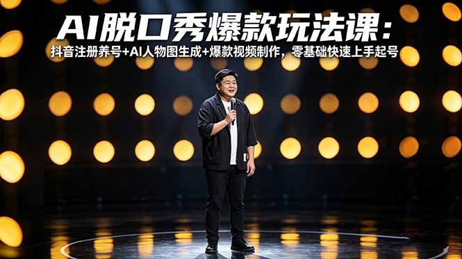 AI脱口秀爆款玩法课：抖音注册养号+AI人物图生成+爆款视频制作，零基础快速上手起号-hl998