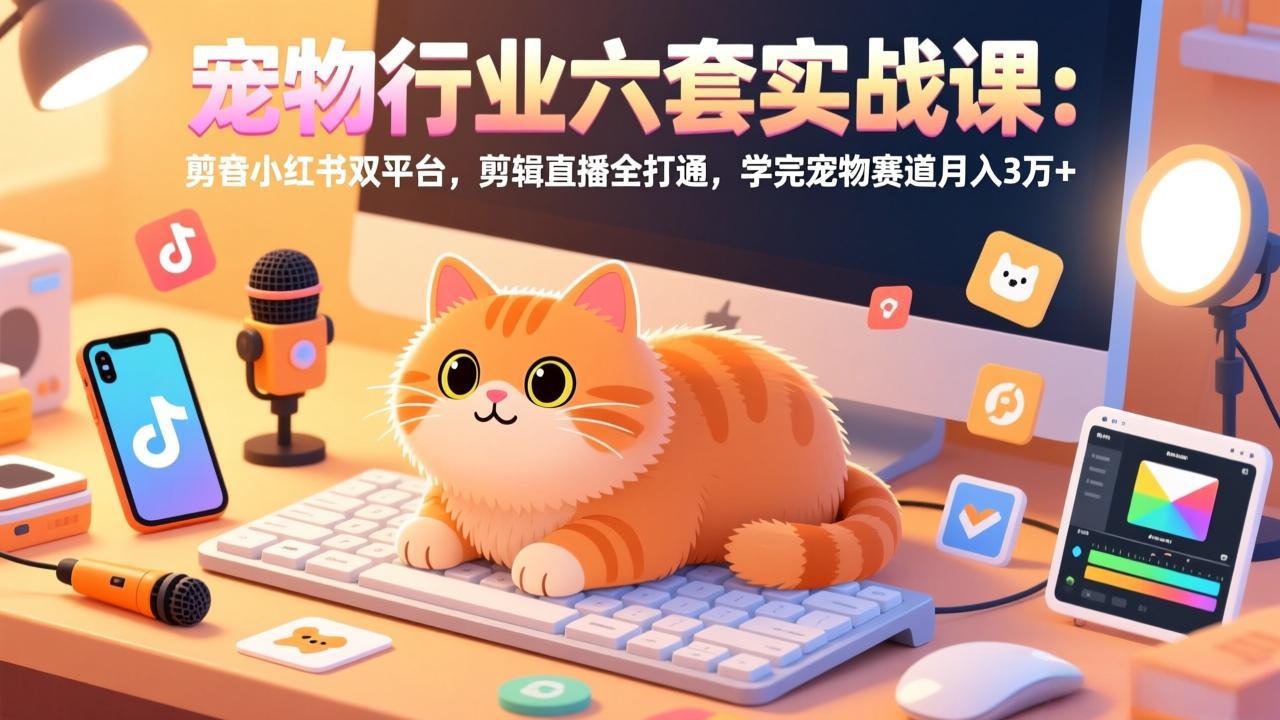 宠物行业六套实战课：抖音小红书双平台，剪辑直播全打通，学完宠物赛道月入3万+-hl998