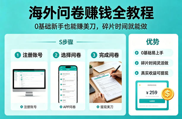 海外问卷賺钱全教程，0基础新手也能賺美刀，碎片时间就能做-hl998