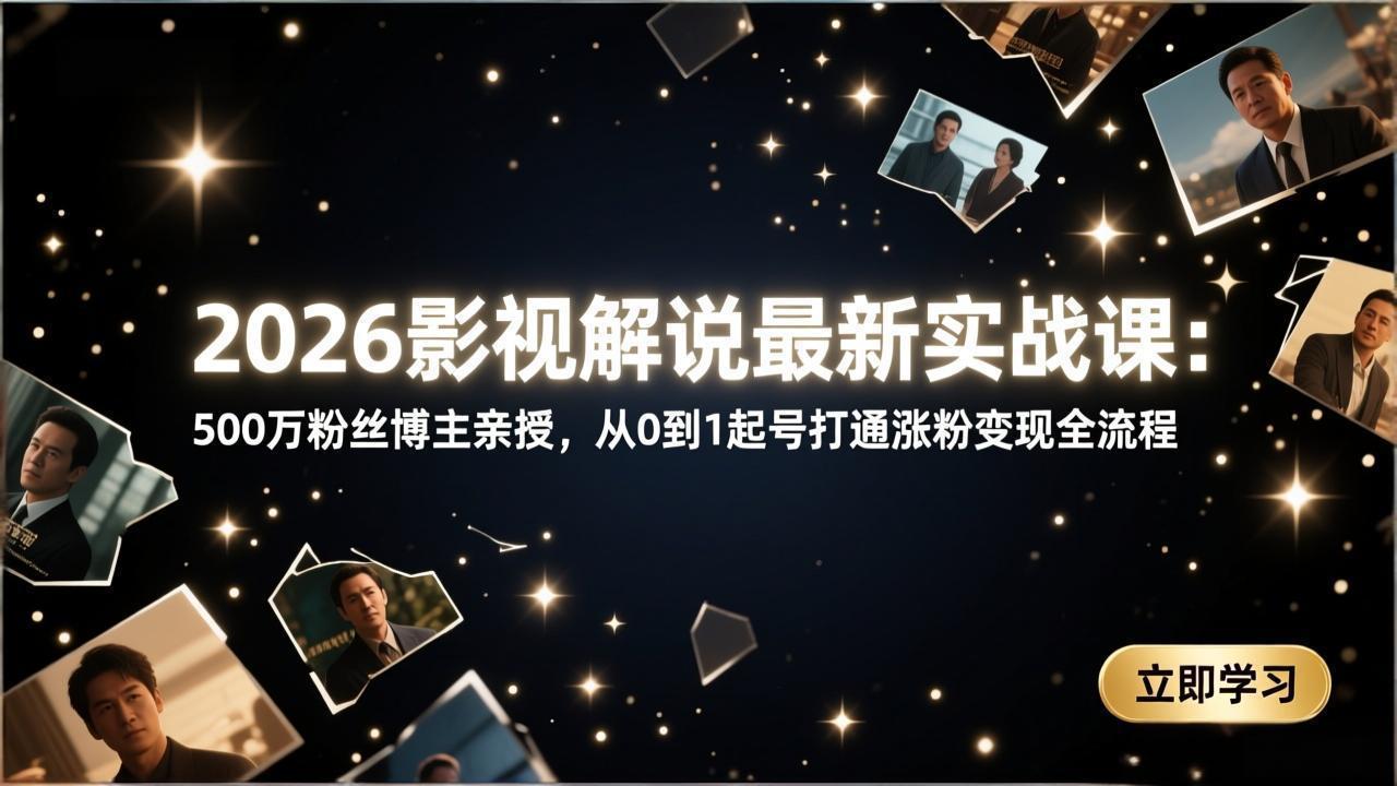 2026影视解说最新实战课：500万粉丝博主亲授，从0到1起号打通涨粉变现全流程-hl998