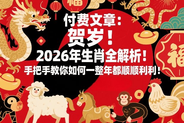 付费文章：贺岁！2026年生肖全解析！手把手教你如何一整年都顺顺利利！-hl998