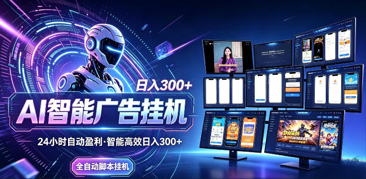 AI智能广告挂G项目，无需人工，单机稳定日入200+，可矩阵放大，24小时不间断刷广告賺收益【揭秘】-hl998