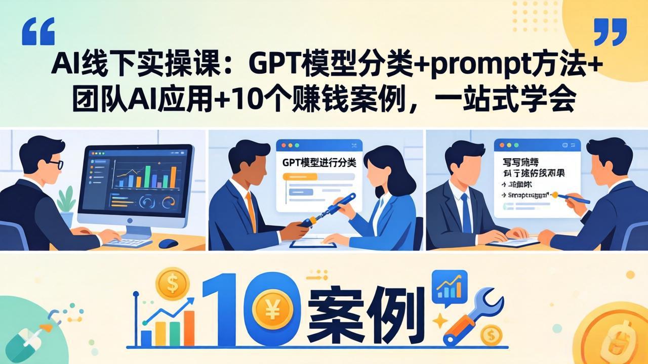 AI线下实操课：GPT模型分类+prompt方法+团队AI应用+10个赚钱案例，一站式学会-hl998