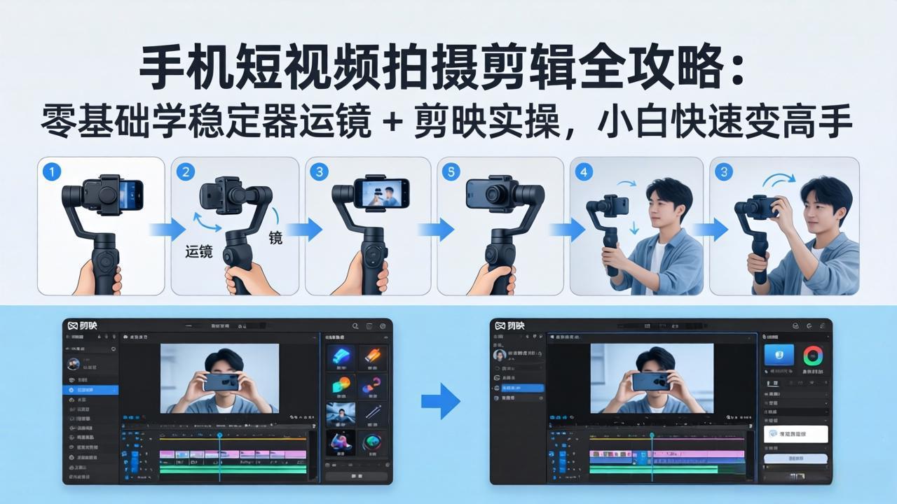 手机短视频拍摄剪辑全攻略：零基础学稳定器运镜 + 剪映实操，小白快速变高手-hl998
