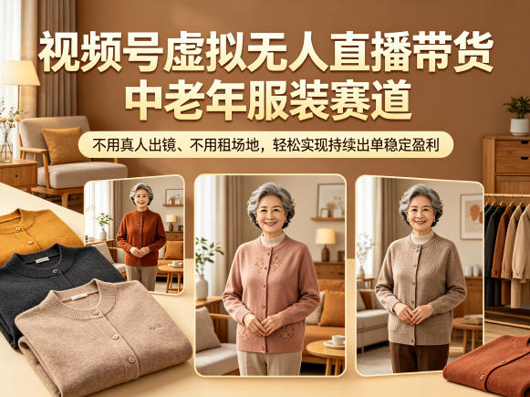 视频号虚拟无人直播带货中老年服装赛道，不用真人出镜、不用租场地，轻松实现持续出单稳定盈利-hl998