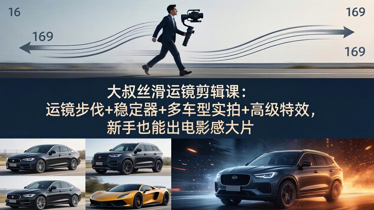 大叔丝滑运镜剪辑课：运镜步伐+稳定器+多车型实拍+高级特效，新手也能出电影感大片-hl998