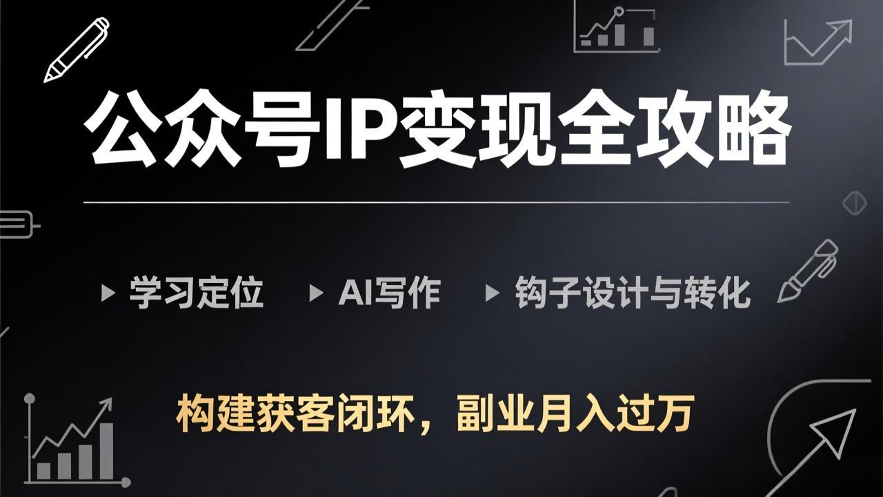 公众号IP变现全攻略-更新，学习定位、AI写作、钩子设计与转化，构建获客闭环，副业月入过万-hl998
