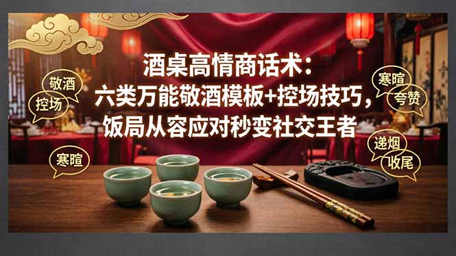 付费文章：酒桌高情商话术：六类万能敬酒模板+控场技巧，饭局从容应对秒变社交王者-hl998