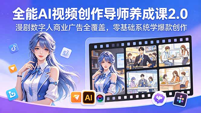 全能AI视频创作导师养成课2.0，漫剧数字人商业广告全覆盖，零基础系统学爆款创作-hl998