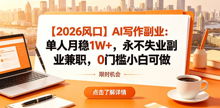 【2026风口】AI写作副业：单人月稳1W+，永不失业副业兼职，0门槛小白可做【揭秘】-hl998