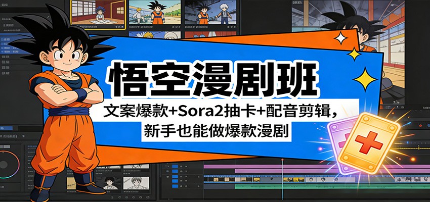 悟空漫剧班：文案爆款+Sora2抽卡+配音剪辑，新手也能做爆款漫剧-hl998