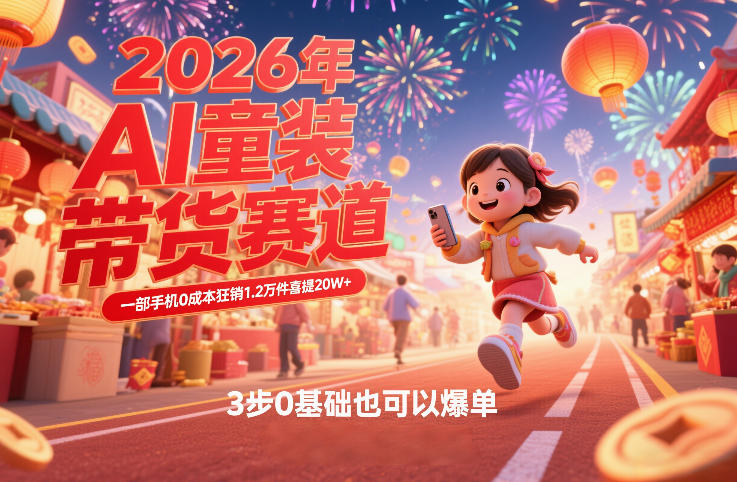 AI童装新春带货赛道，一部手机0成本狂销1.2万件喜提20W+，3步0基础也可以爆单-hl998