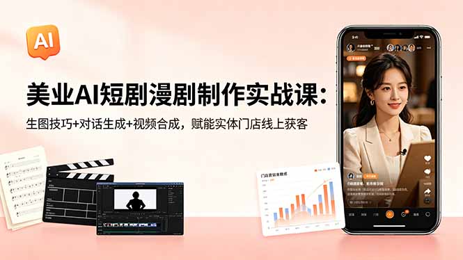 美业AI短剧漫剧制作实战课：生图技巧+对话生成+视频合成，赋能实体门店线上获客-hl998