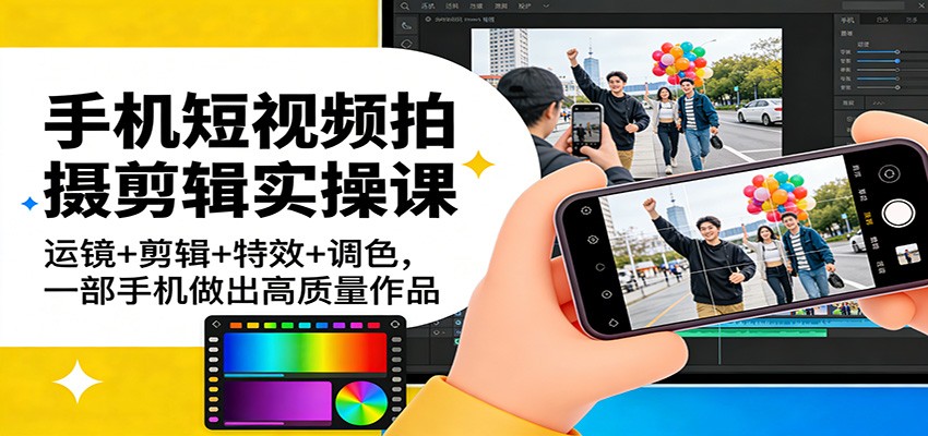 手机短视频拍摄剪辑实操课：运镜+剪辑+特效+调色，一部手机做出高质量作品-hl998