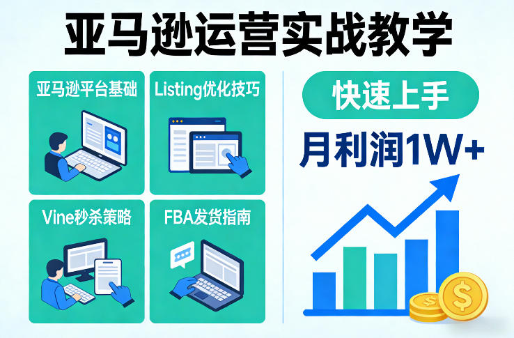 亚马逊运营实战教学，亚马逊平台+Listing优化+Vine秒杀+FBA发货等，快速上手，实现店铺月利润1W-hl998