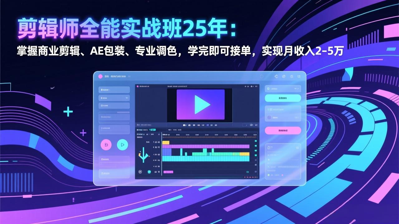 剪辑师全能实战班25年：掌握商业剪辑、AE包装、专业调色，学完即可接单，实现月收入2-5万-hl998