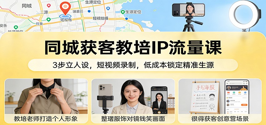 同城获客教培IP流量课：3步立人设，短视频录制，低成本锁定精准生源-hl998