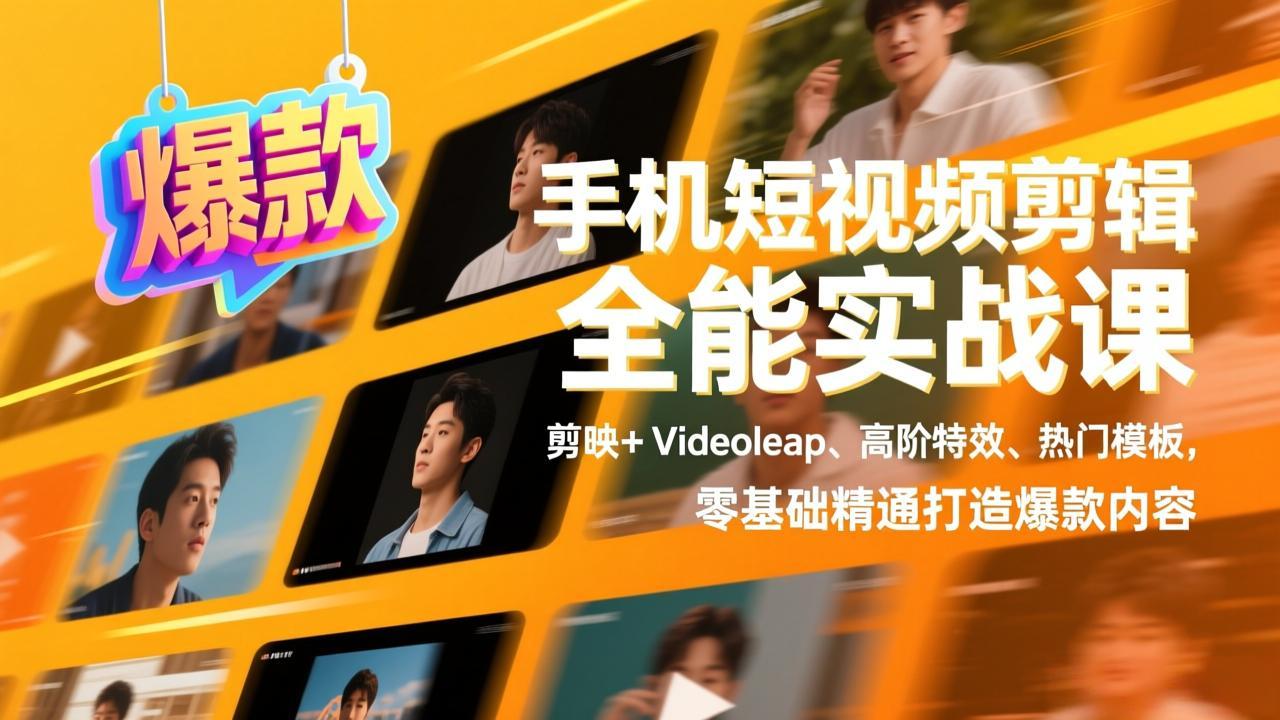 手机短视频剪辑全能实战课，剪映+Videoleap、高阶特效、热门模板，零基础精通打造爆款内容-hl998