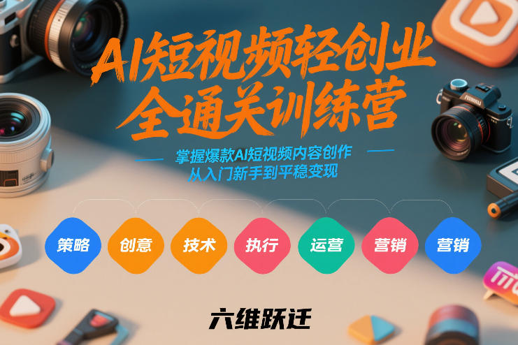 AI短视频轻创业全通关训练营，掌握爆款AI短视频内容创作，从入门新手到平稳变现的六维跃迁-hl998