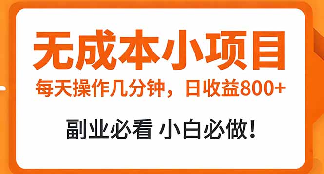 无成本小项目 每天操作几分钟，真实日收益800+ 副业必看 小白必做！-hl998