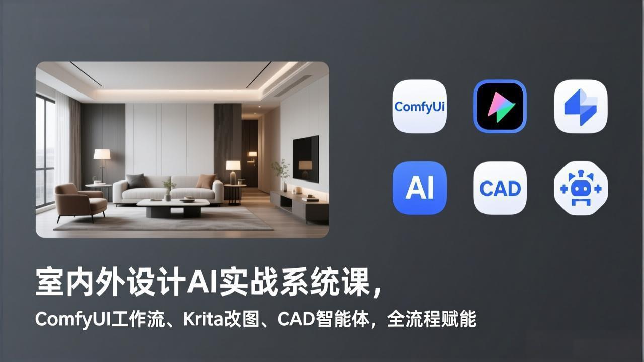 室内外设计AI实战系统课，ComfyUI工作流、Krita改图、CAD智能体，全流程赋能-hl998