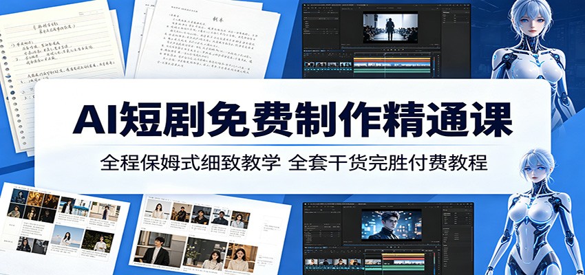 AI短剧免费制作精通课：全程保姆式细致教学，全套干货完胜付费教程-hl998
