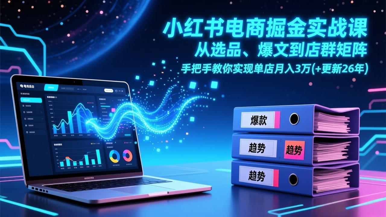 小红书电商掘金实战课，从选品、爆文到店群矩阵，手把手教你实现单店月入3万+(更新26年-hl998