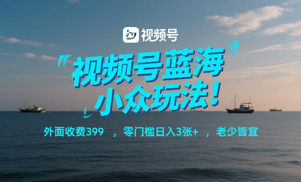 视频号蓝海小众玩法！外面收费399，零门槛日入3张+，老少皆宜-hl998