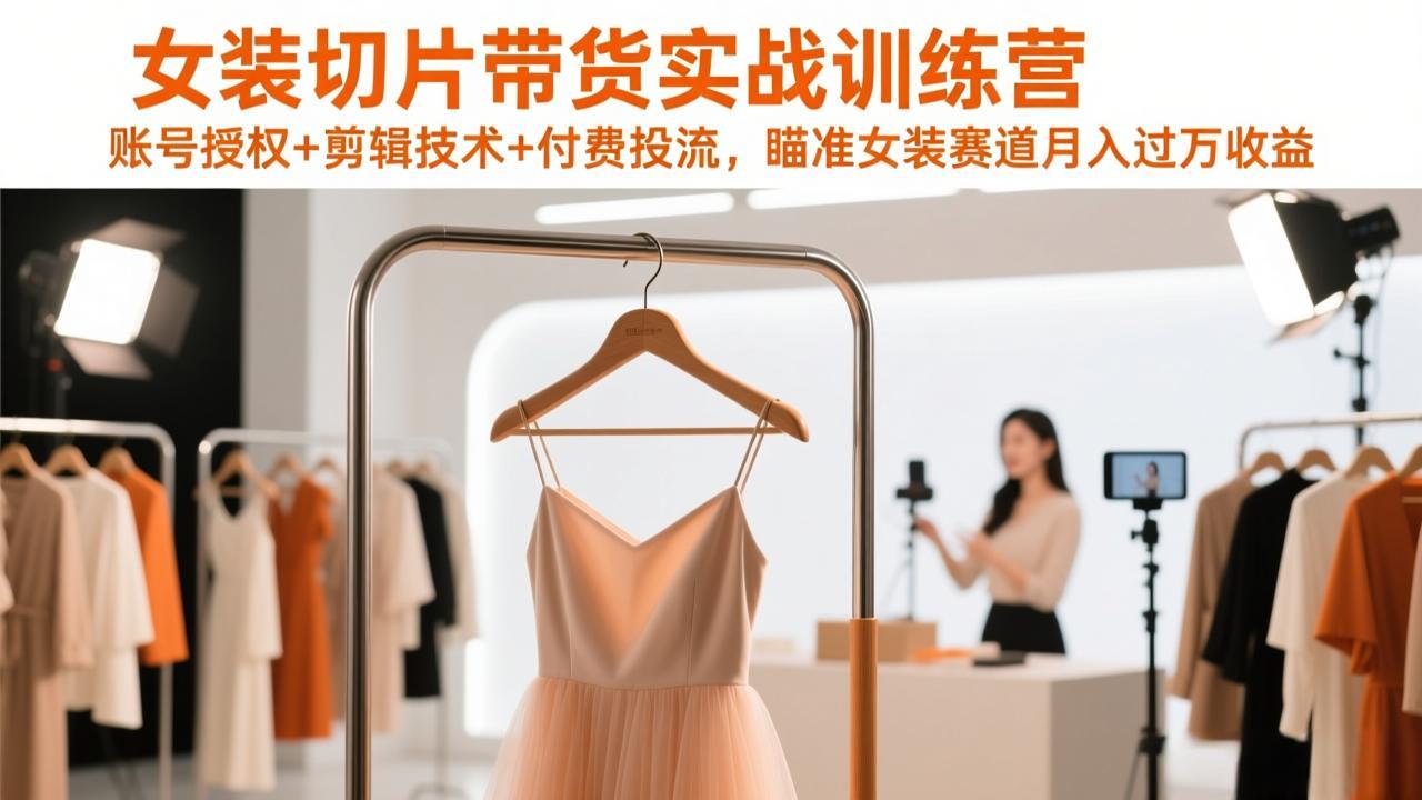 女装切片带货实战训练营，账号授权+剪辑技术+付费投流，瞄准女装赛道月入过万收益-hl998