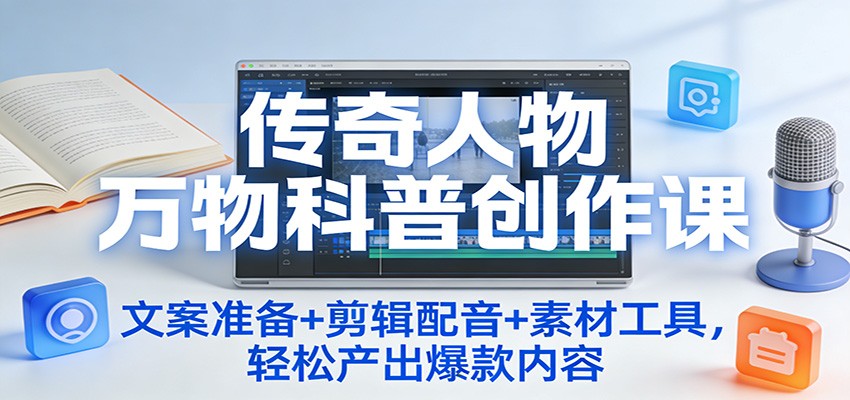 传奇人物万物科普创作课：文案准备+剪辑配音+素材工具，轻松产出爆款内容-hl998