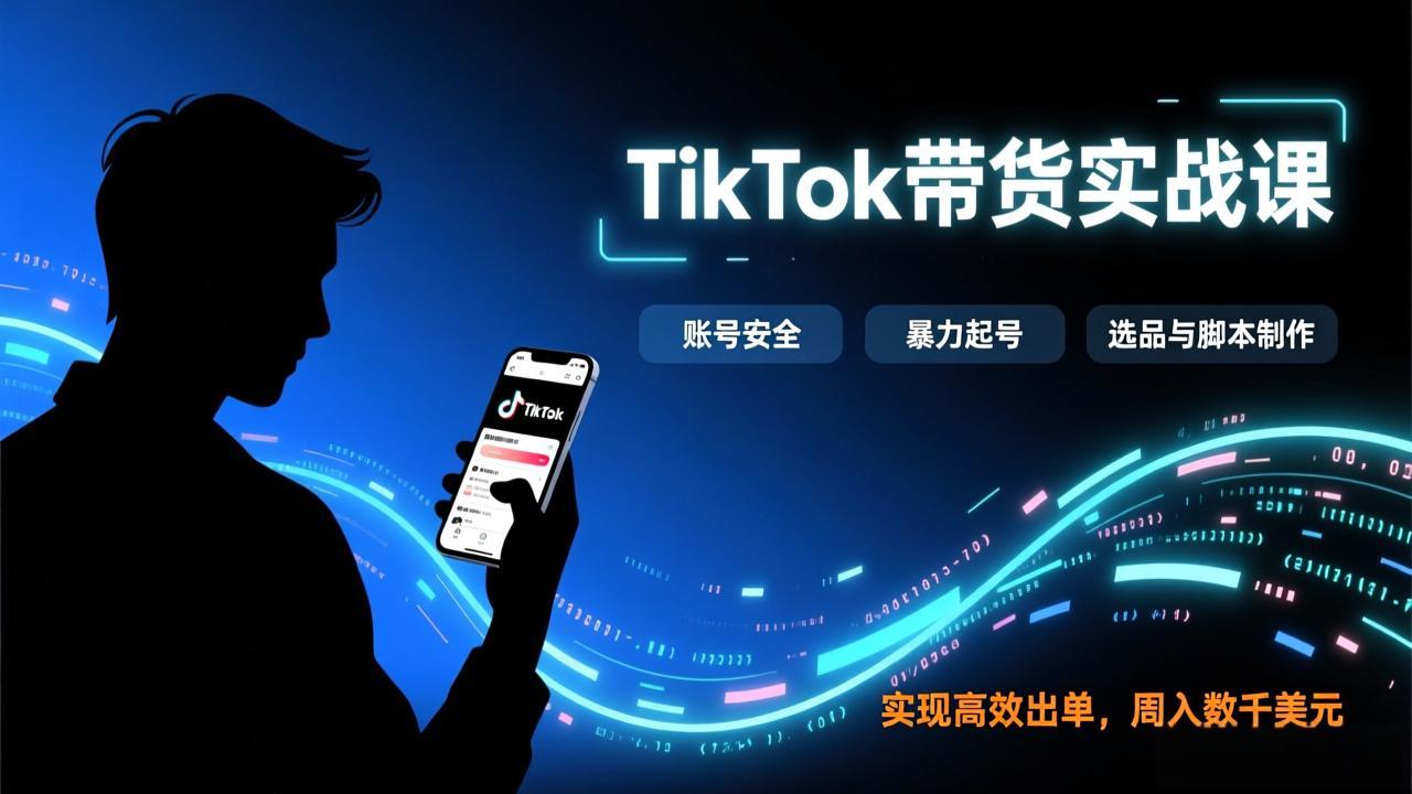 TikTok带货实战课，涵盖账号安全、暴力起号、选品与脚本制作，实现高效出单，周入数千美元-hl998