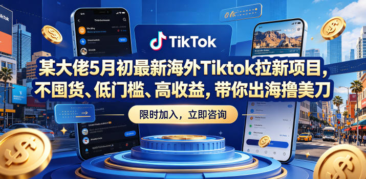 某大佬5月初最新海外Tiktok拉新项目，不囤货、低门槛、高收益，带你出海撸美刀-hl998